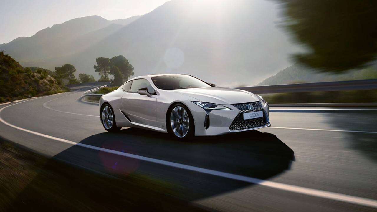 Lexus LC 500h driving in a mountainous location