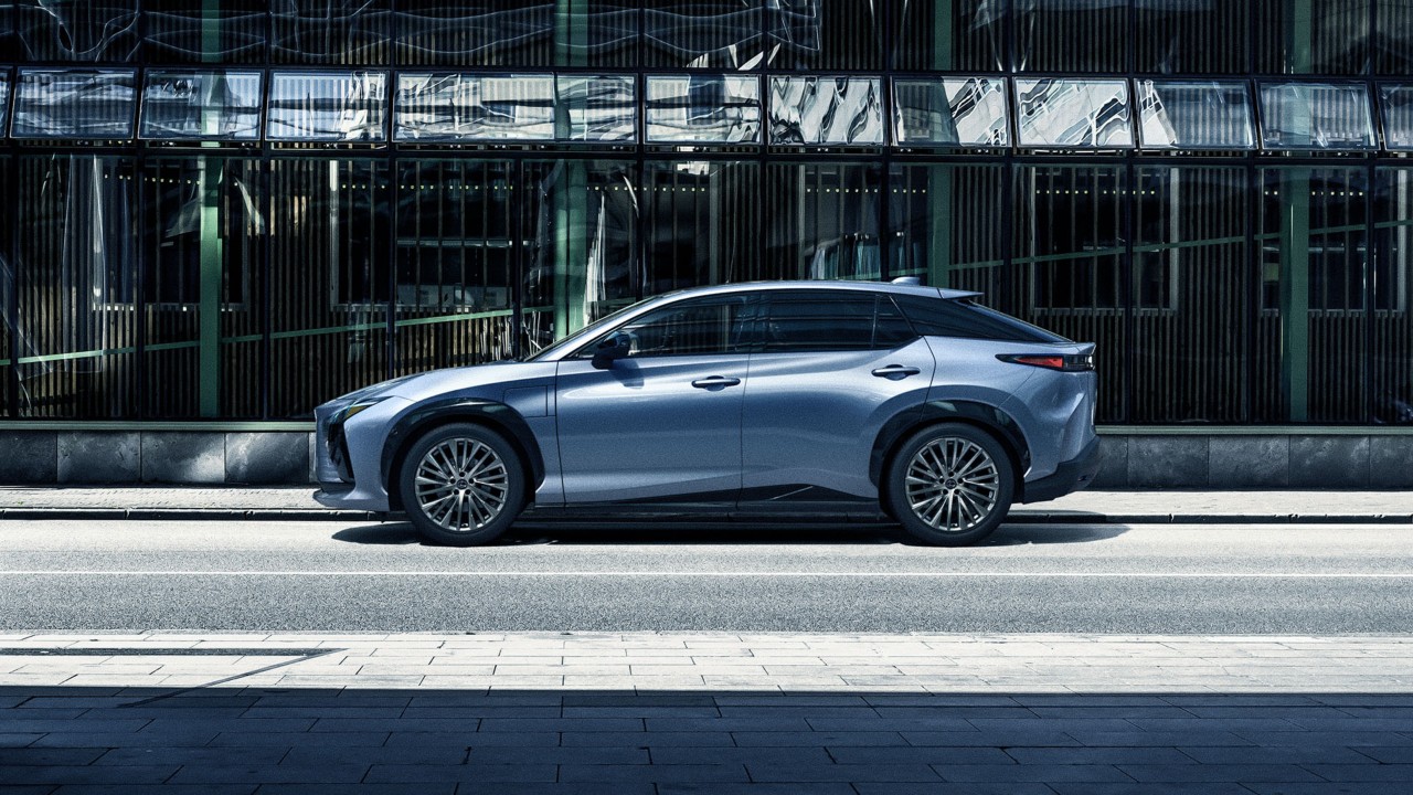 Side view of a parked Lexus RZ 450e