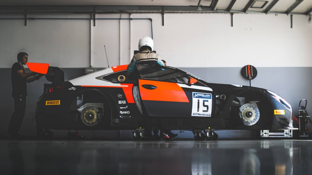 A Lexus RC F motorsport in a garage 