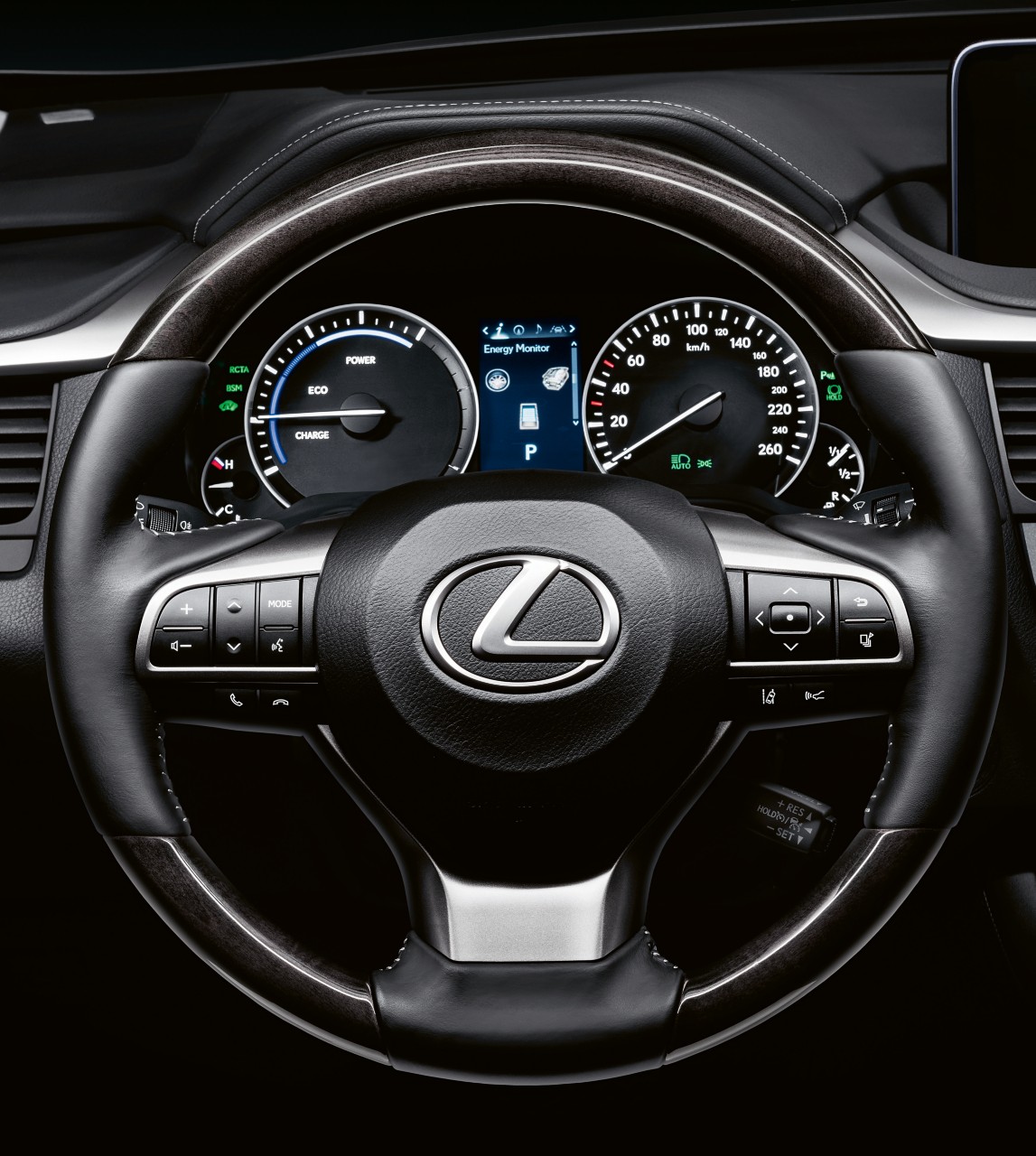 A close up on a Lexus steering wheel 