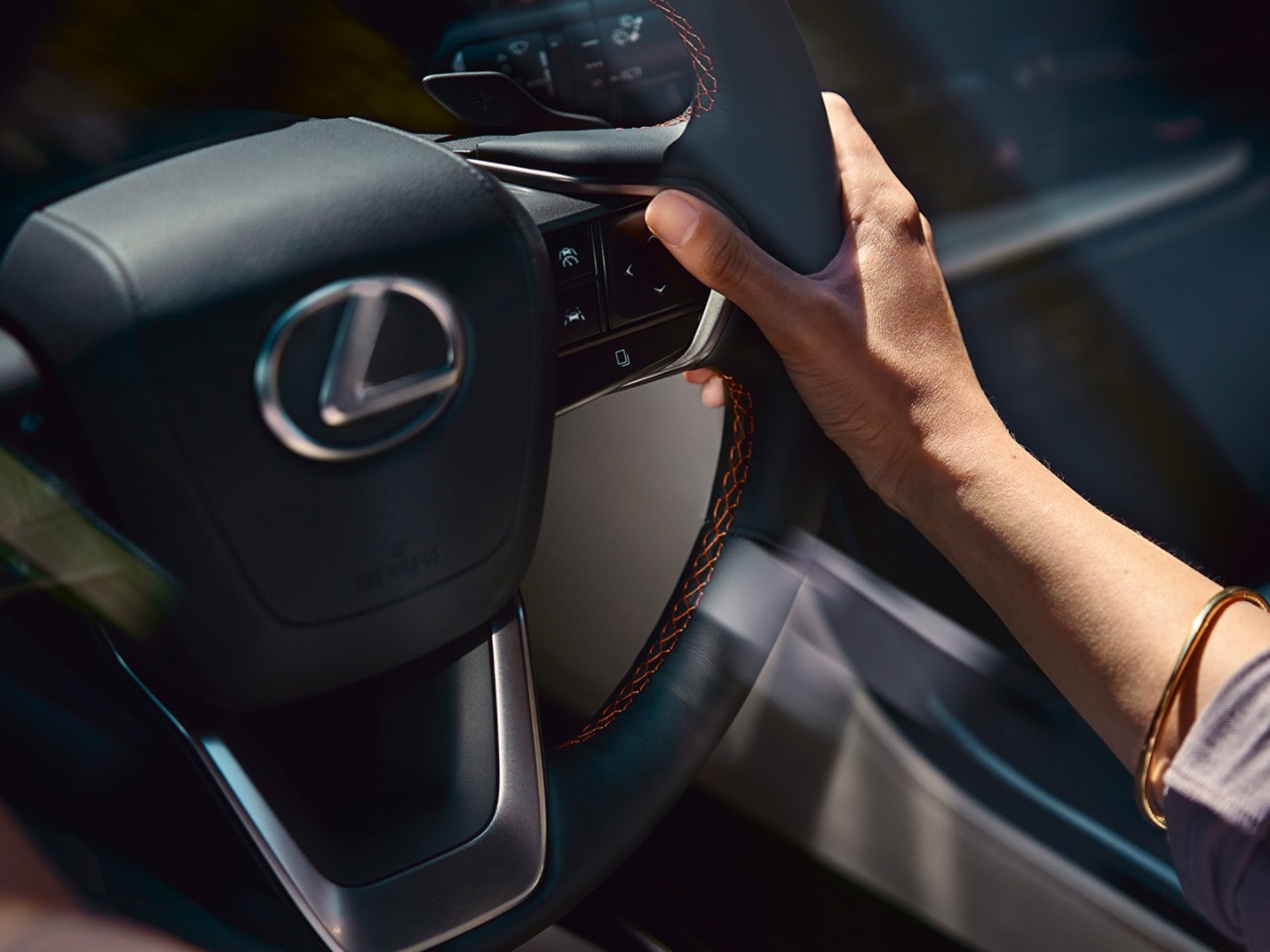 Close-up of a Lexus steering wheel