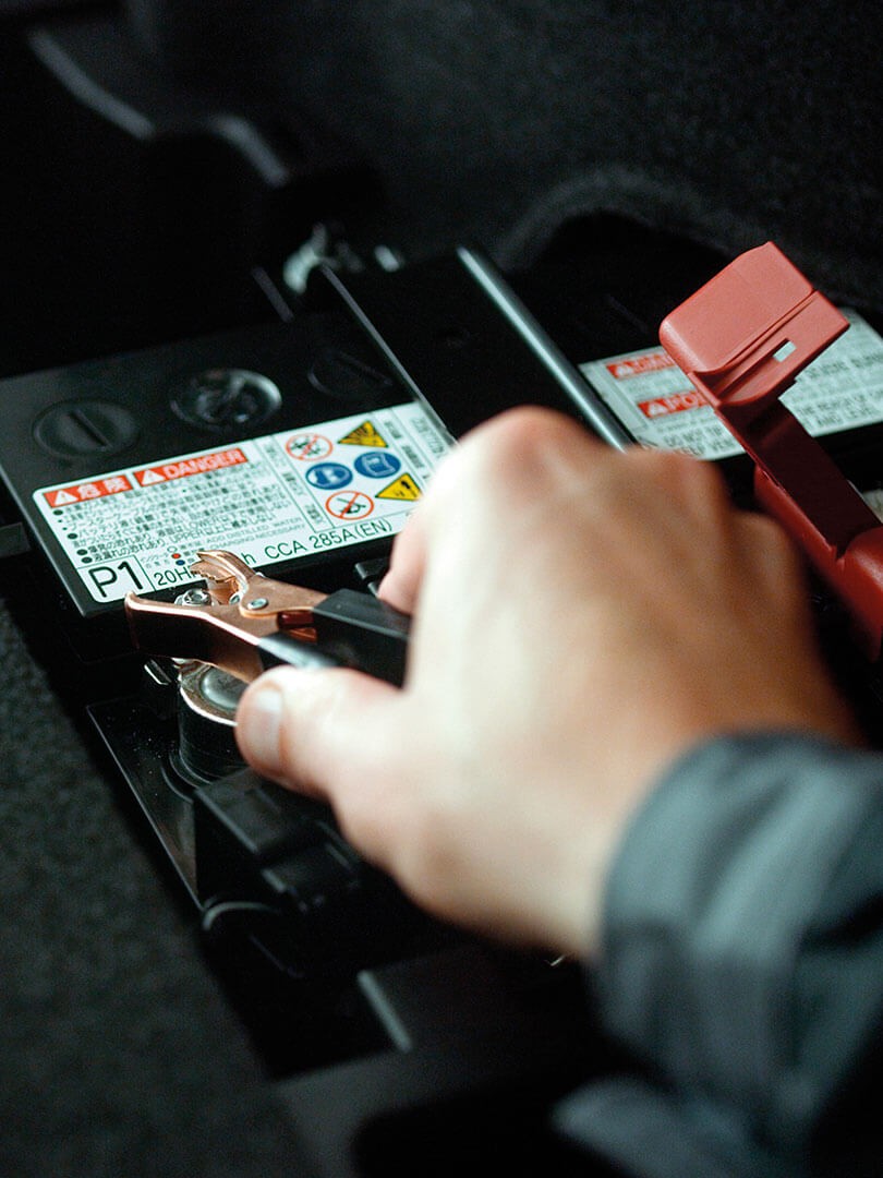 A close up on a car battery 