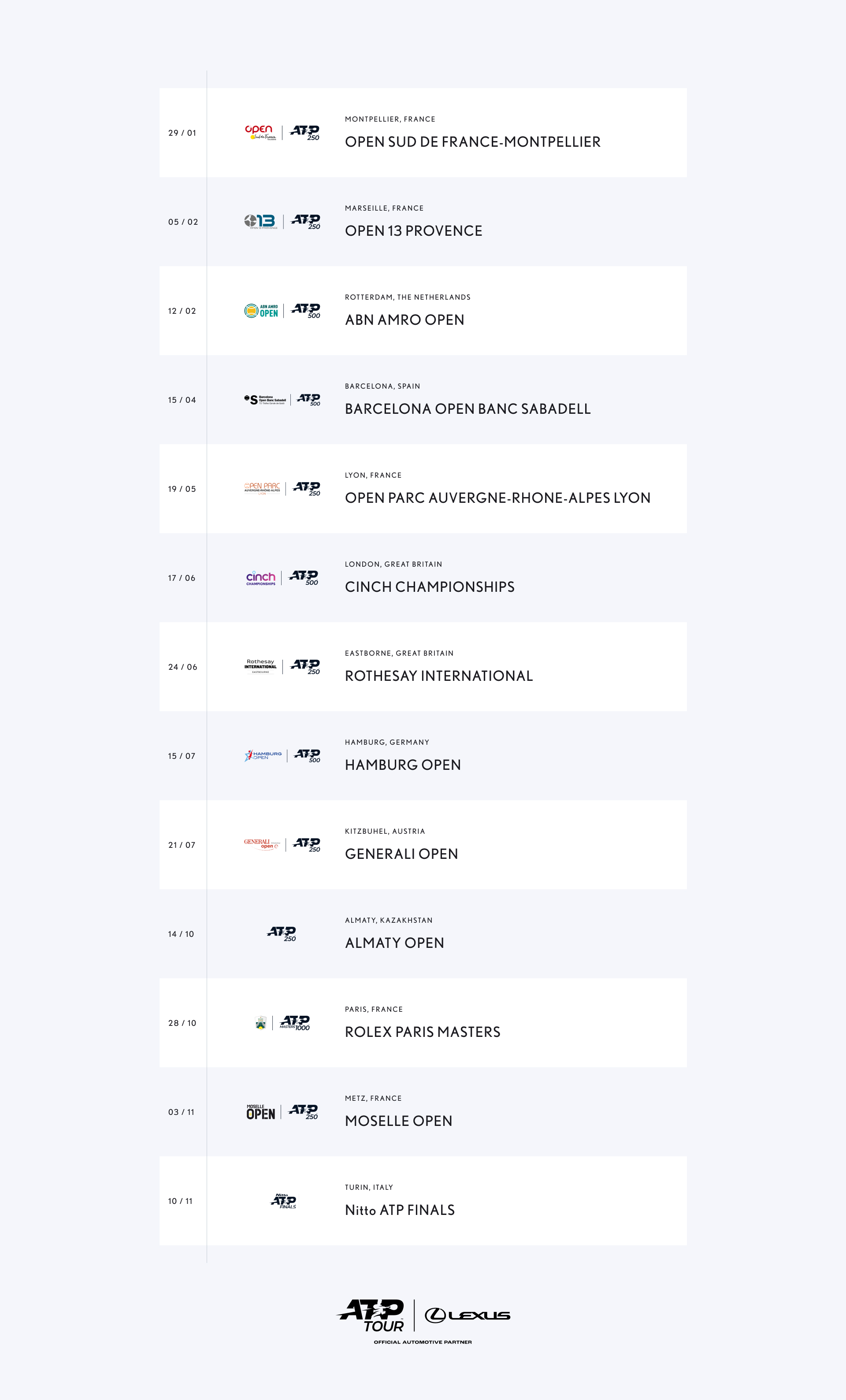 2024 ATP Tour Calendar, ATP 2024, Tennis, Association of Tennis